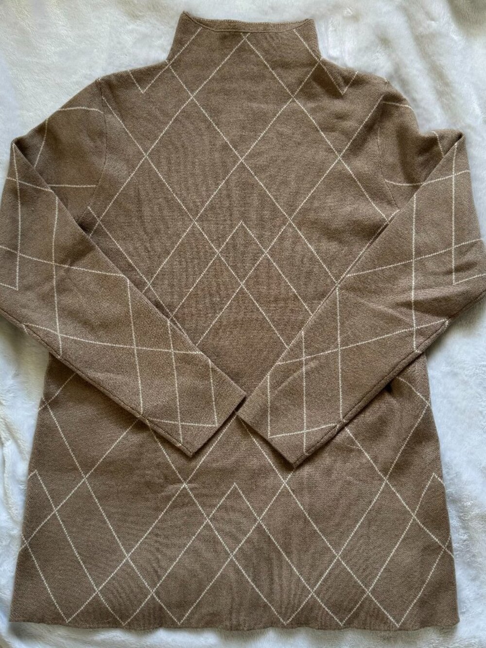 Tan Mock Neck Style Patterned Sweater